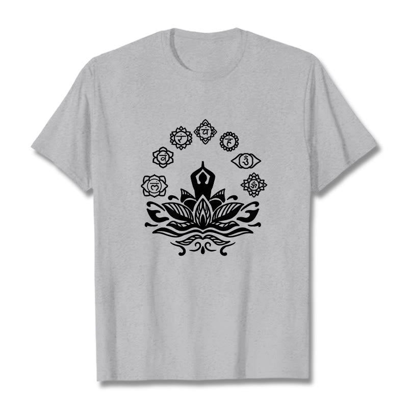 Cotton Crewneck Seven Chakras Meditation Graphic Tee