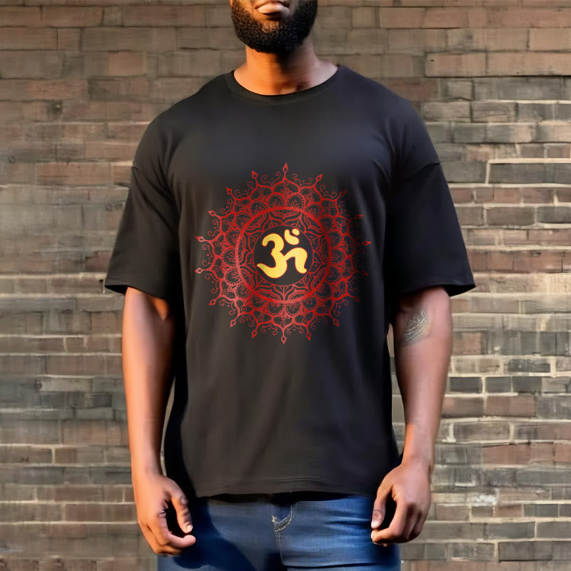 Cotton Crew-Neck Om Mandala Mindful Graphic Tee