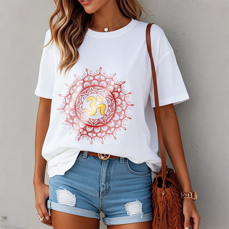 Cotton Crew-Neck Om Mandala Mindful Graphic Tee