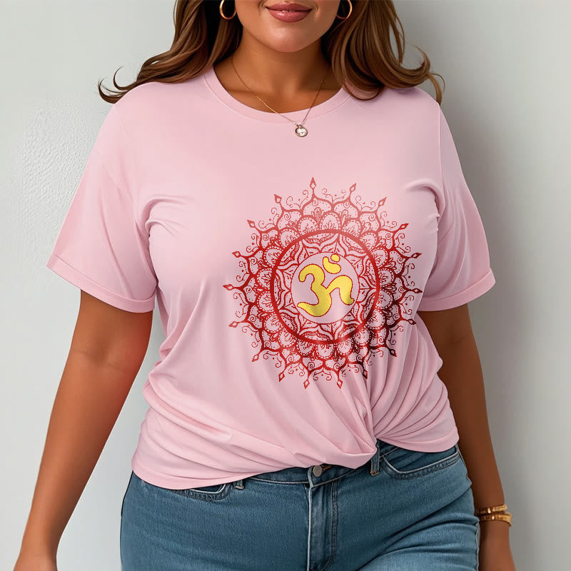Cotton Crew-Neck Om Mandala Mindful Graphic Tee