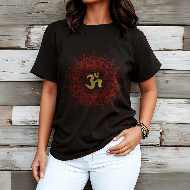Cotton Crew-Neck Om Mandala Mindful Graphic Tee