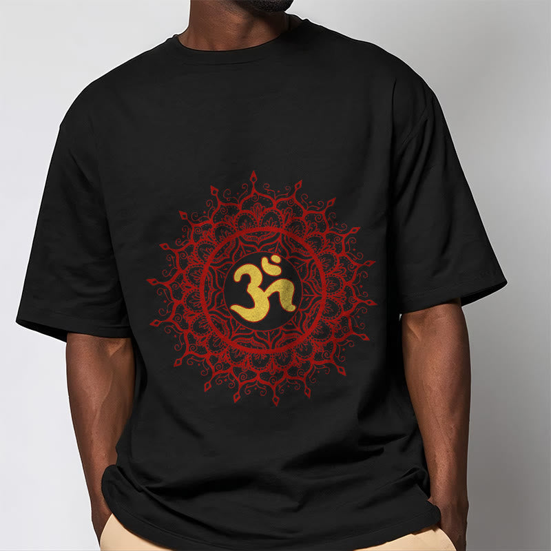 Cotton Crew-Neck Om Mandala Mindful Graphic Tee