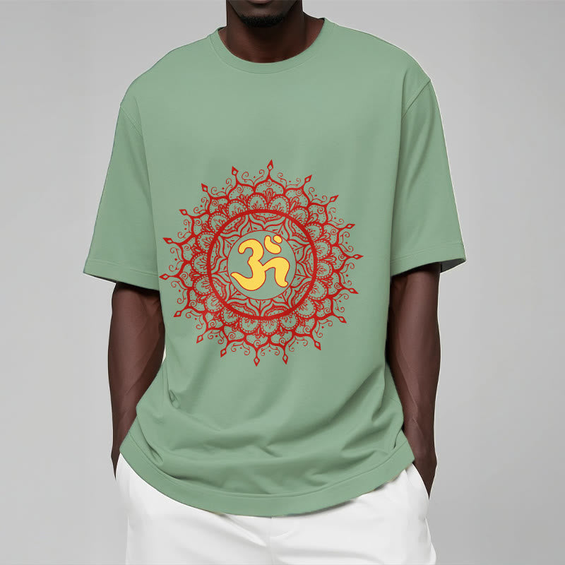 Cotton Crew-Neck Om Mandala Mindful Graphic Tee
