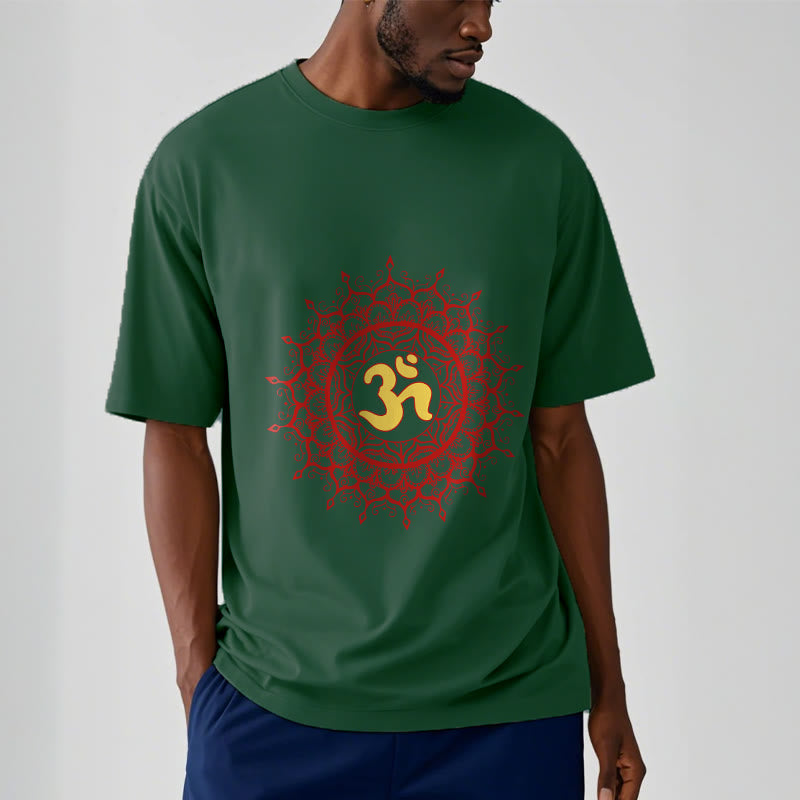Cotton Crew-Neck Om Mandala Mindful Graphic Tee