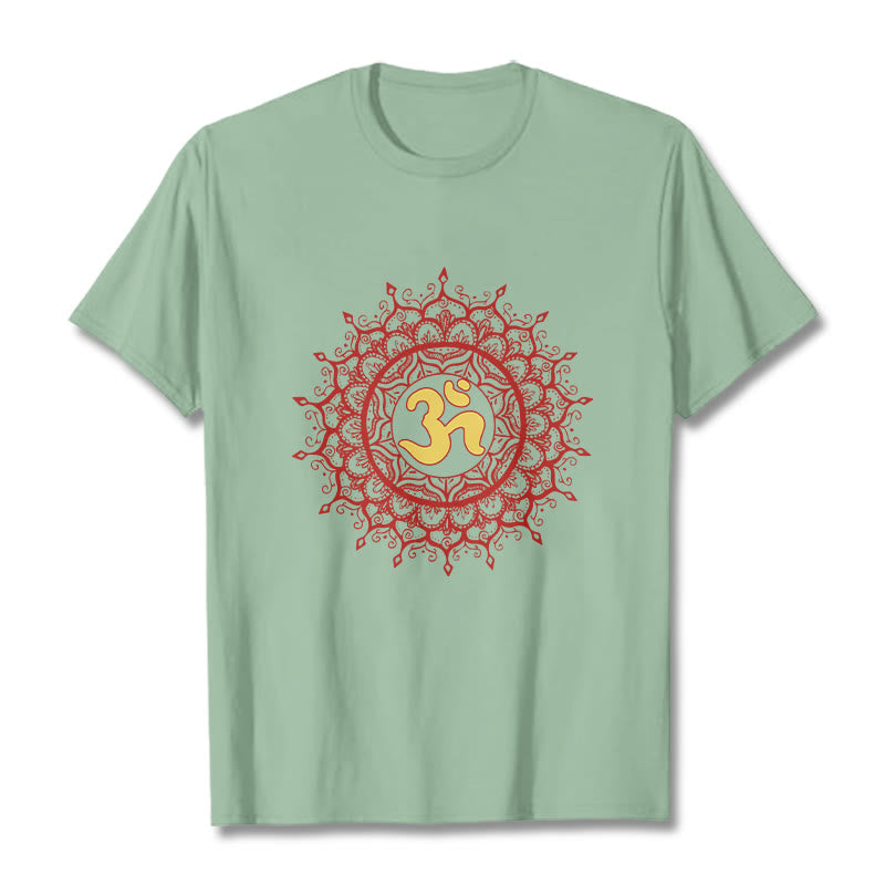 Cotton Crew-Neck Om Mandala Mindful Graphic Tee