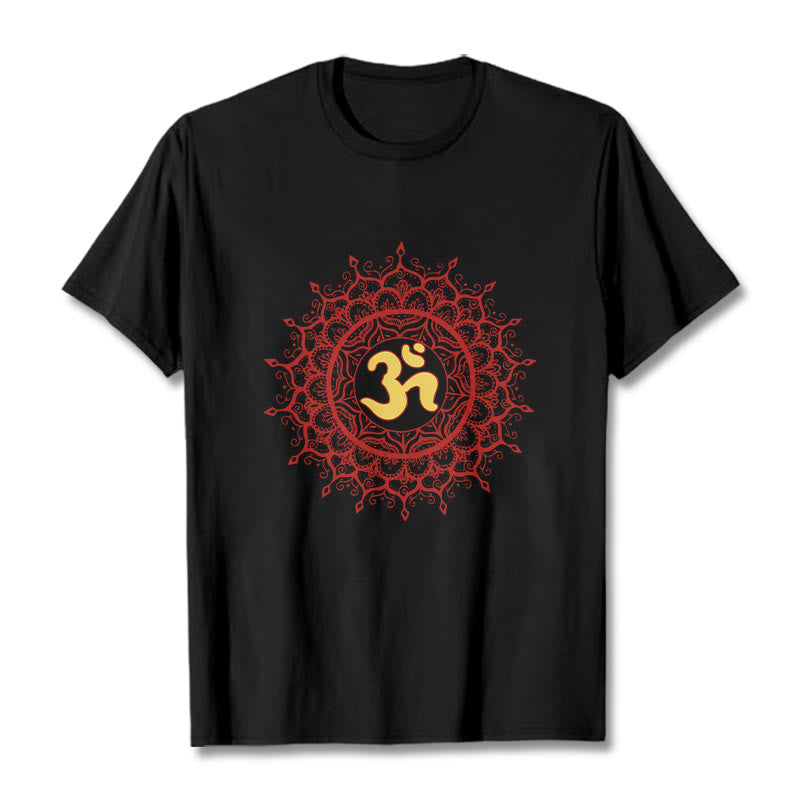 Cotton Crew-Neck Om Mandala Mindful Graphic Tee