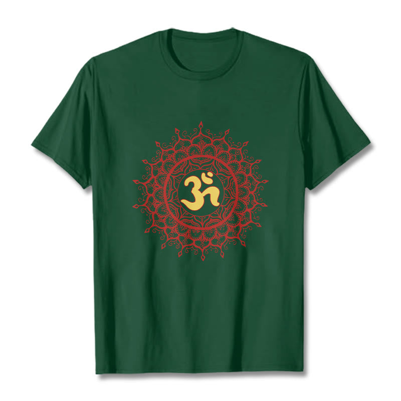 Cotton Crew-Neck Om Mandala Mindful Graphic Tee