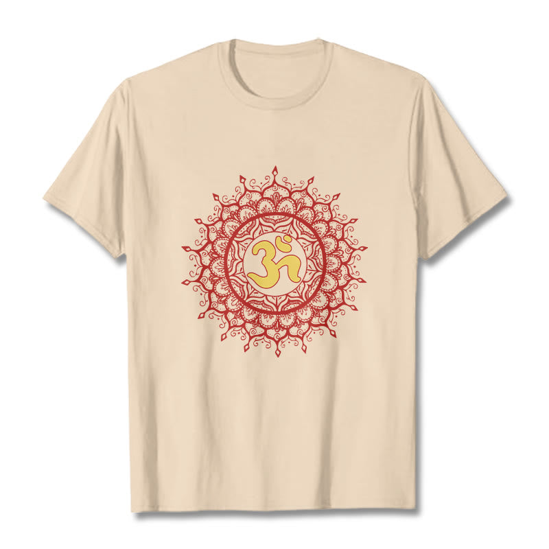 Cotton Crew-Neck Om Mandala Mindful Graphic Tee