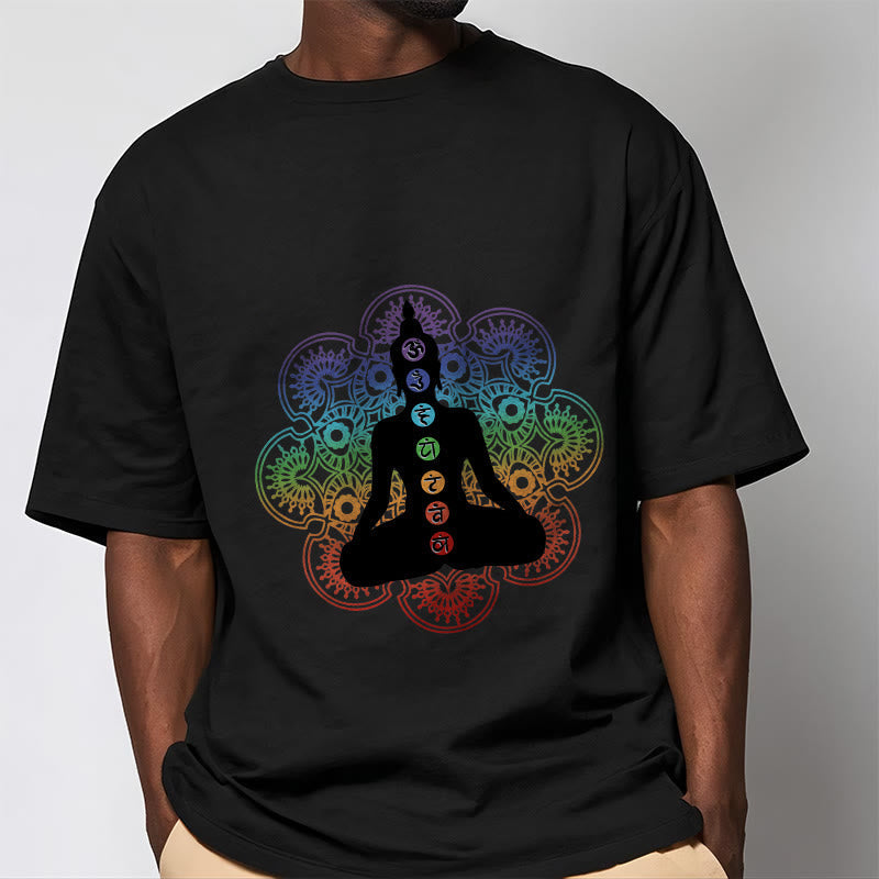 Breathable Cotton Chakra Mandala Print Meditation Tee