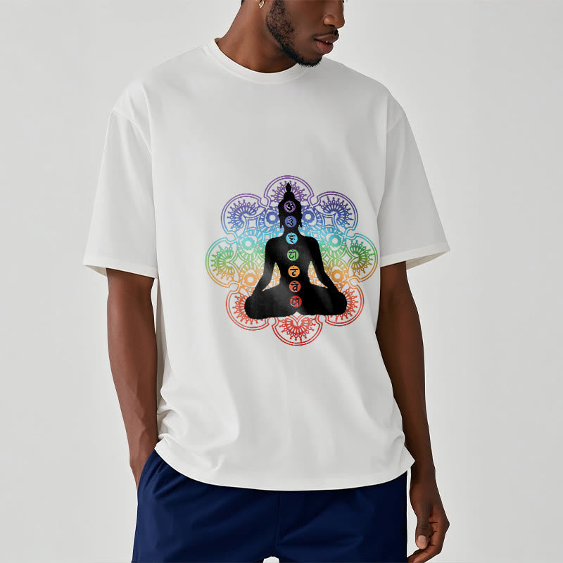Breathable Cotton Chakra Mandala Print Meditation Tee
