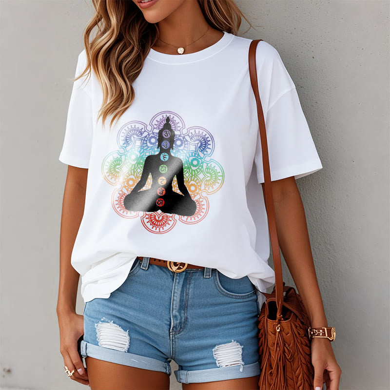 Breathable Cotton Chakra Mandala Print Meditation Tee