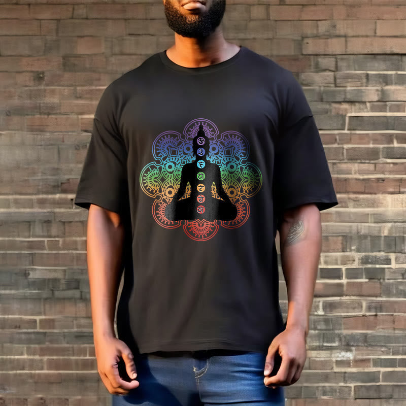 Breathable Cotton Chakra Mandala Print Meditation Tee