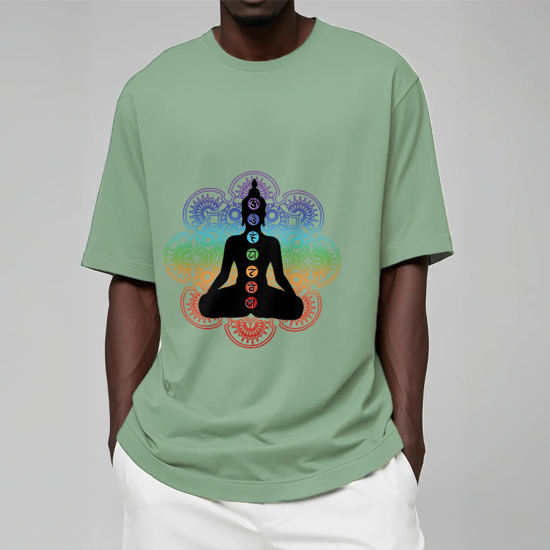 Breathable Cotton Chakra Mandala Print Meditation Tee