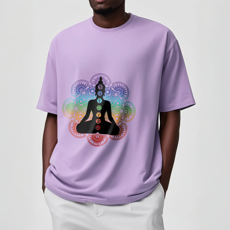 Breathable Cotton Chakra Mandala Print Meditation Tee