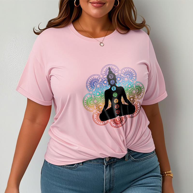 Breathable Cotton Chakra Mandala Print Meditation Tee