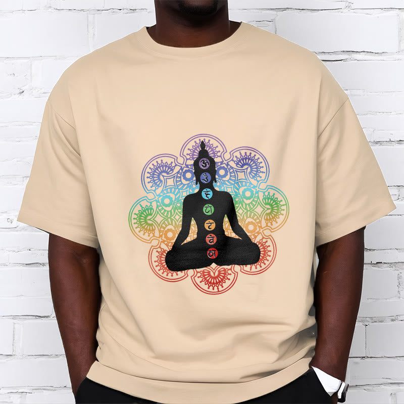 Breathable Cotton Chakra Mandala Print Meditation Tee