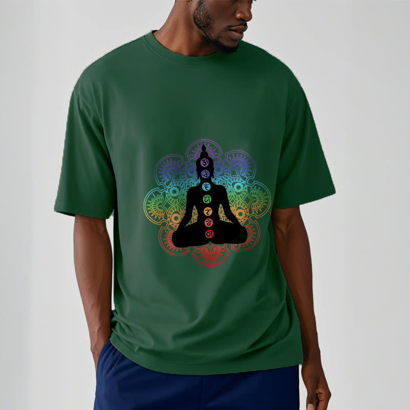 Breathable Cotton Chakra Mandala Print Meditation Tee