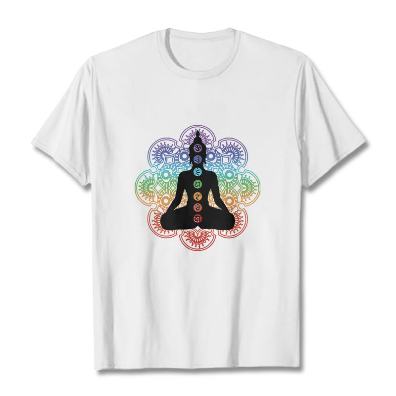 Breathable Cotton Chakra Mandala Print Meditation Tee