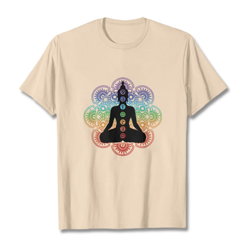 Breathable Cotton Chakra Mandala Print Meditation Tee