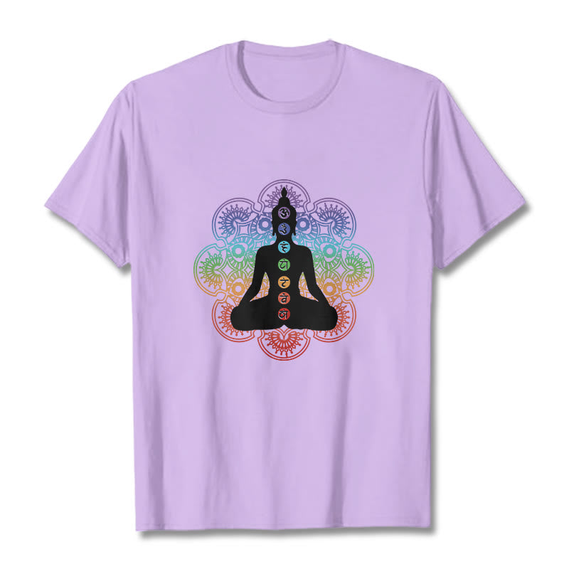 Breathable Cotton Chakra Mandala Print Meditation Tee