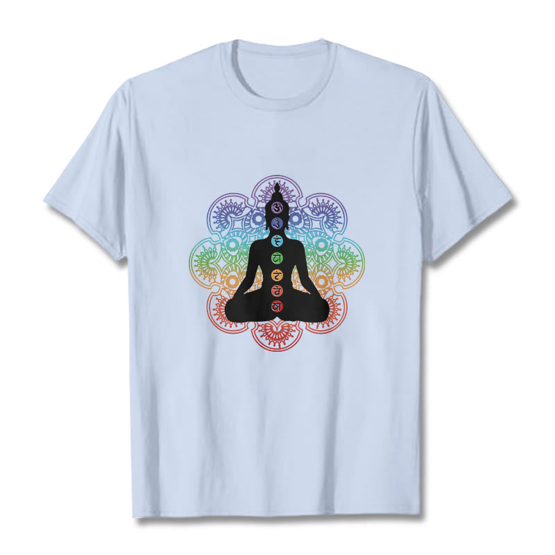 Breathable Cotton Chakra Mandala Print Meditation Tee