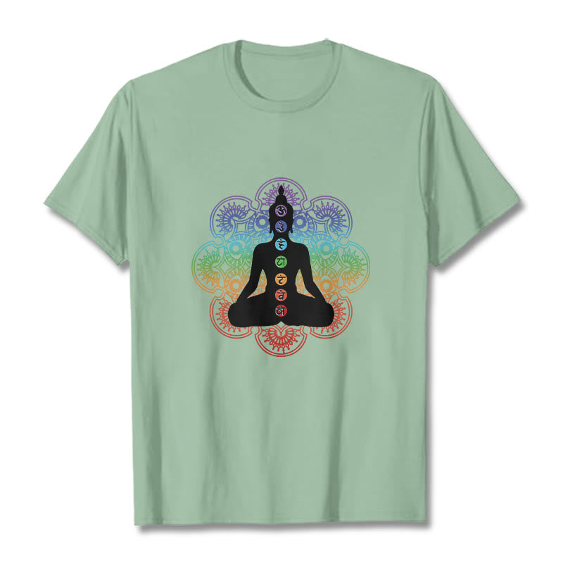 Breathable Cotton Chakra Mandala Print Meditation Tee