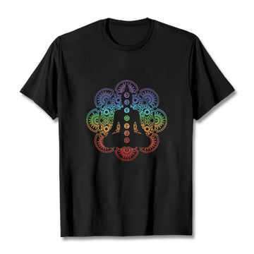 Breathable Cotton Chakra Mandala Print Meditation Tee