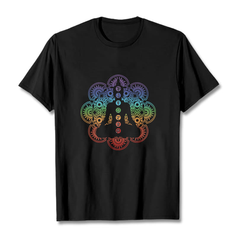Breathable Cotton Chakra Mandala Print Meditation Tee