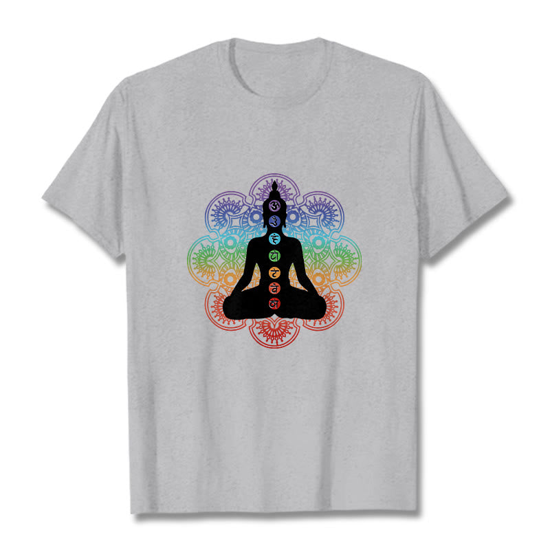 Breathable Cotton Chakra Mandala Print Meditation Tee