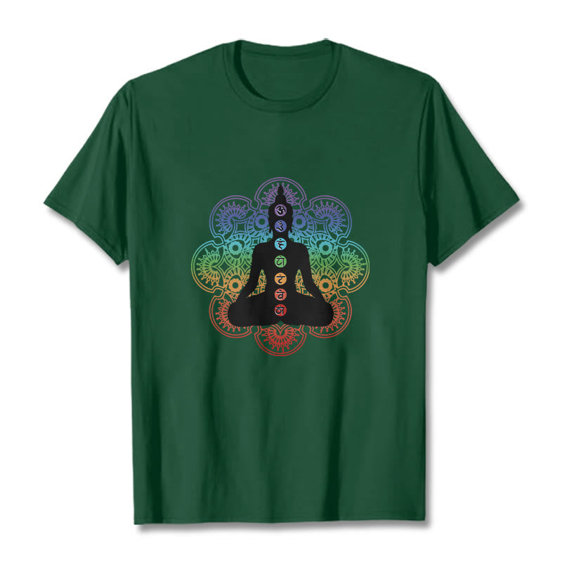 Breathable Cotton Chakra Mandala Print Meditation Tee