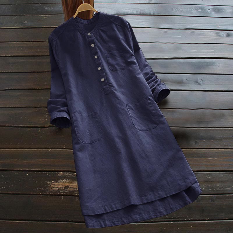 Solid Buttons Long Sleeve Women's Shirt With Pockets