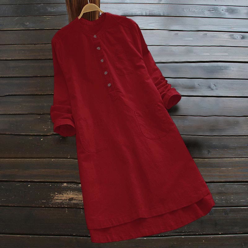 Solid Buttons Long Sleeve Women's Shirt With Pockets