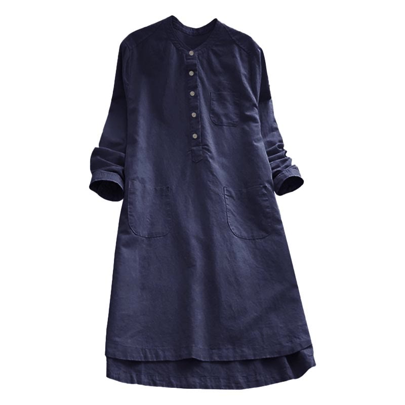 Solid Buttons Long Sleeve Women's Shirt With Pockets