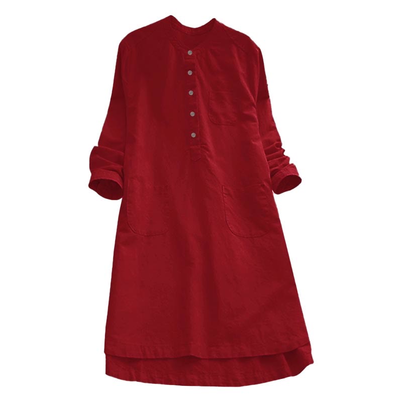 Solid Buttons Long Sleeve Women's Shirt With Pockets