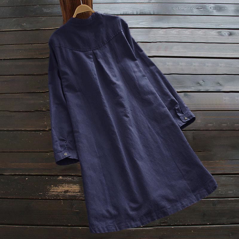 Solid Buttons Long Sleeve Women's Shirt With Pockets