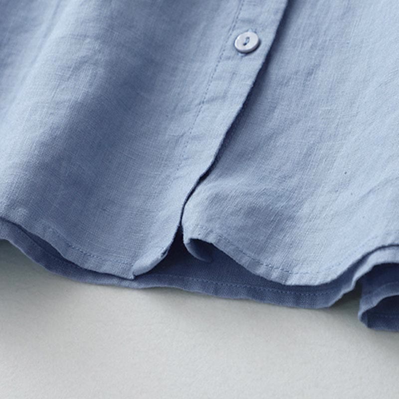 Solid Color Button Three Quarter Sleeve Shirt