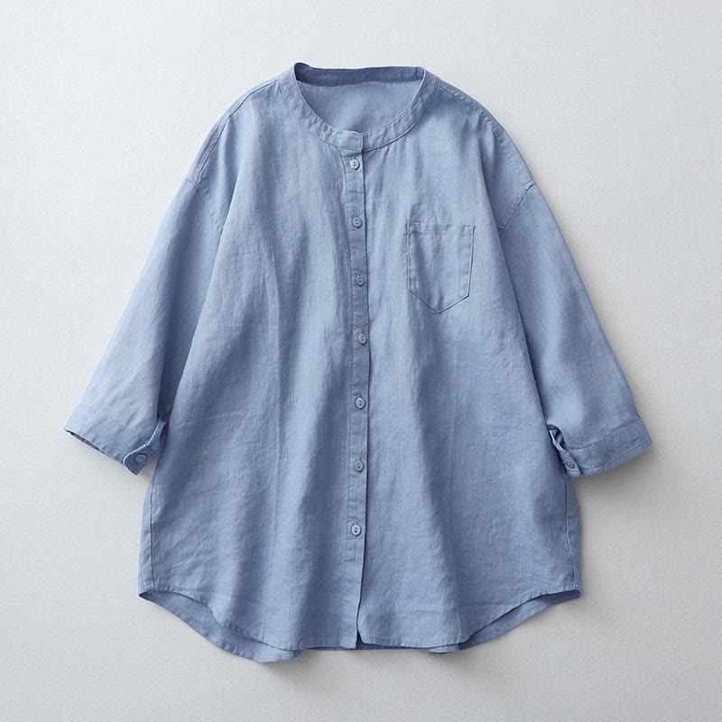 Solid Color Button Three Quarter Sleeve Shirt