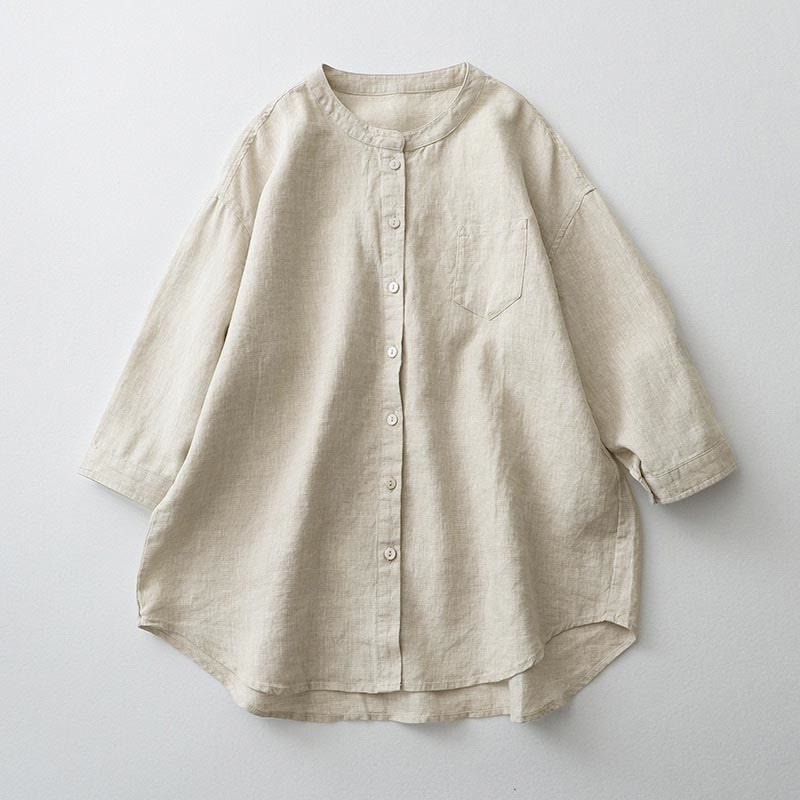 Solid Color Button Three Quarter Sleeve Shirt