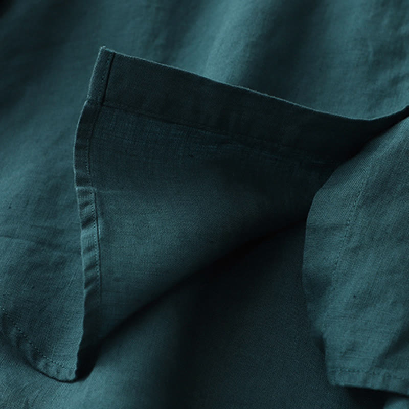 Solid Color Button Three Quarter Sleeve Shirt