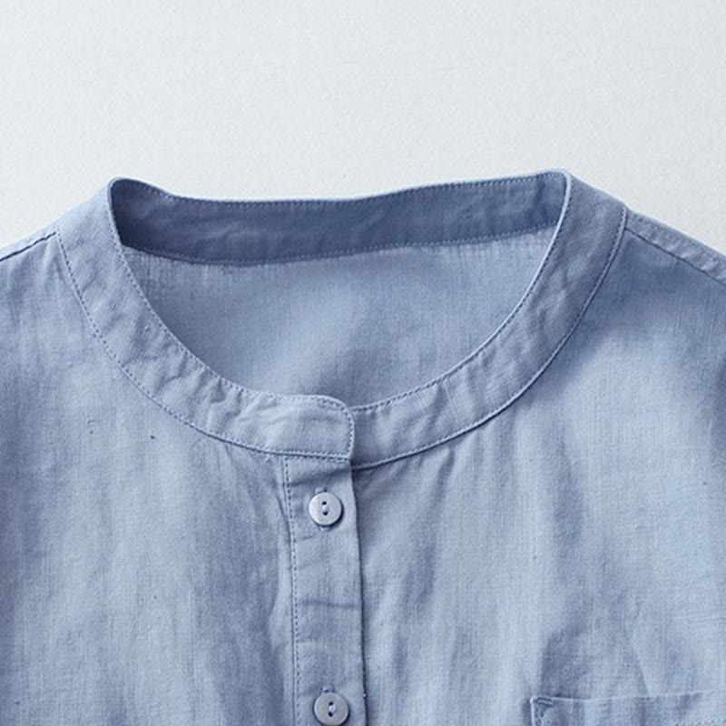 Solid Color Button Three Quarter Sleeve Shirt
