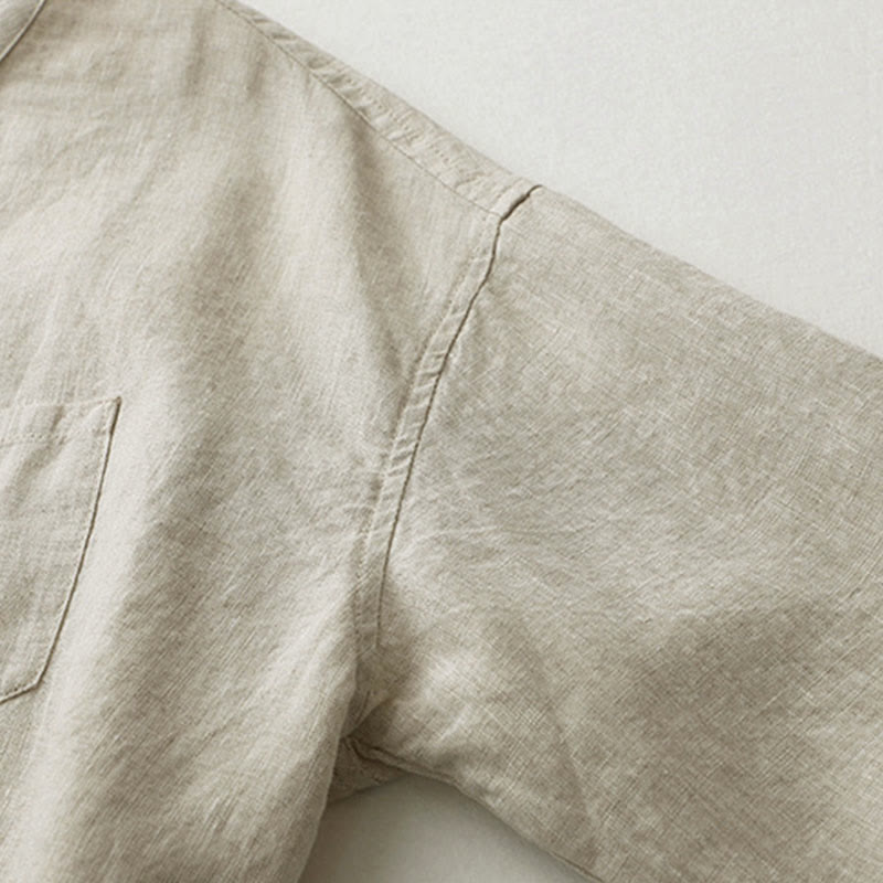 Solid Color Button Three Quarter Sleeve Shirt