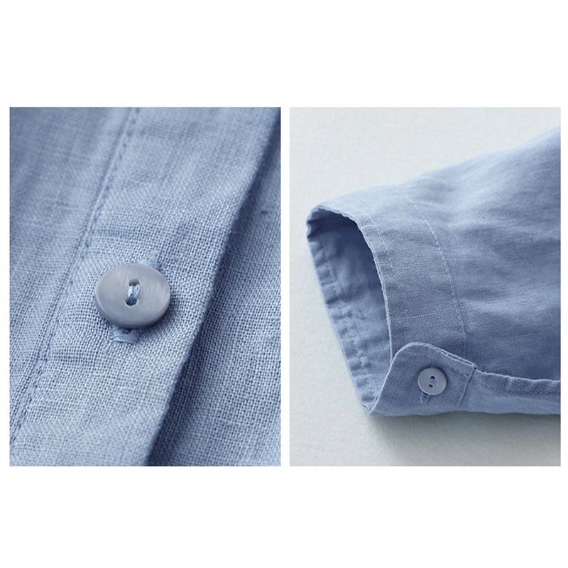 Solid Color Button Three Quarter Sleeve Shirt