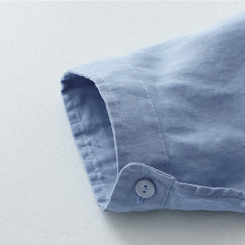 Solid Color Button Three Quarter Sleeve Shirt