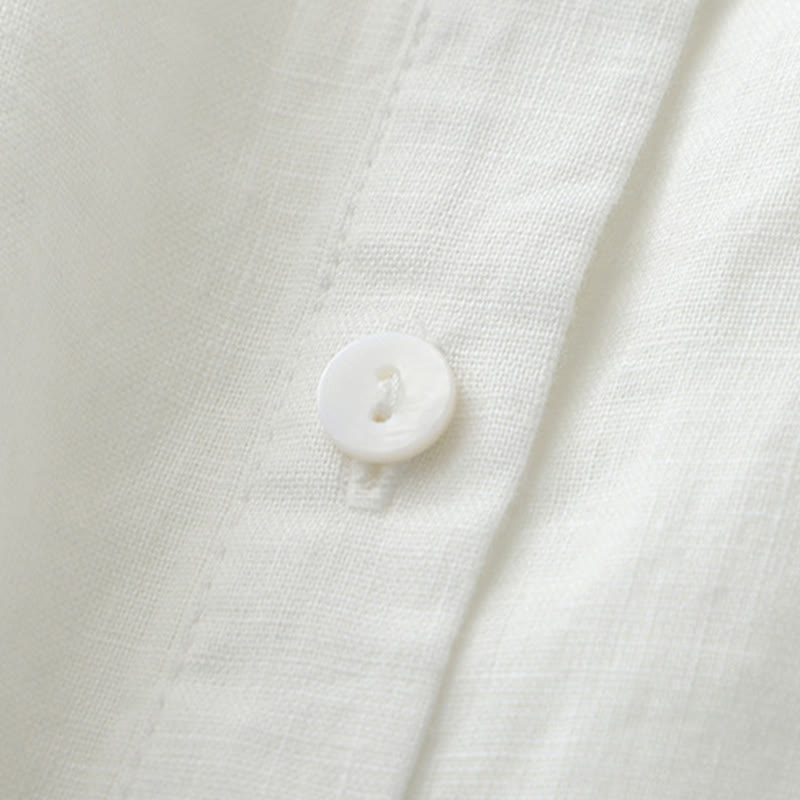 Solid Color Button Three Quarter Sleeve Shirt