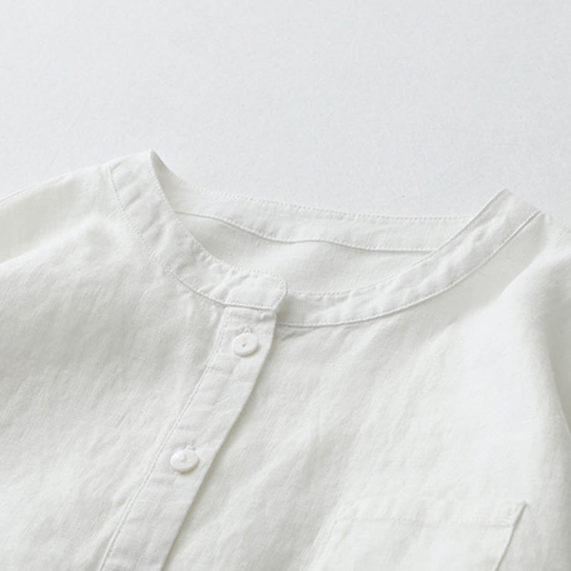 Solid Color Button Three Quarter Sleeve Shirt