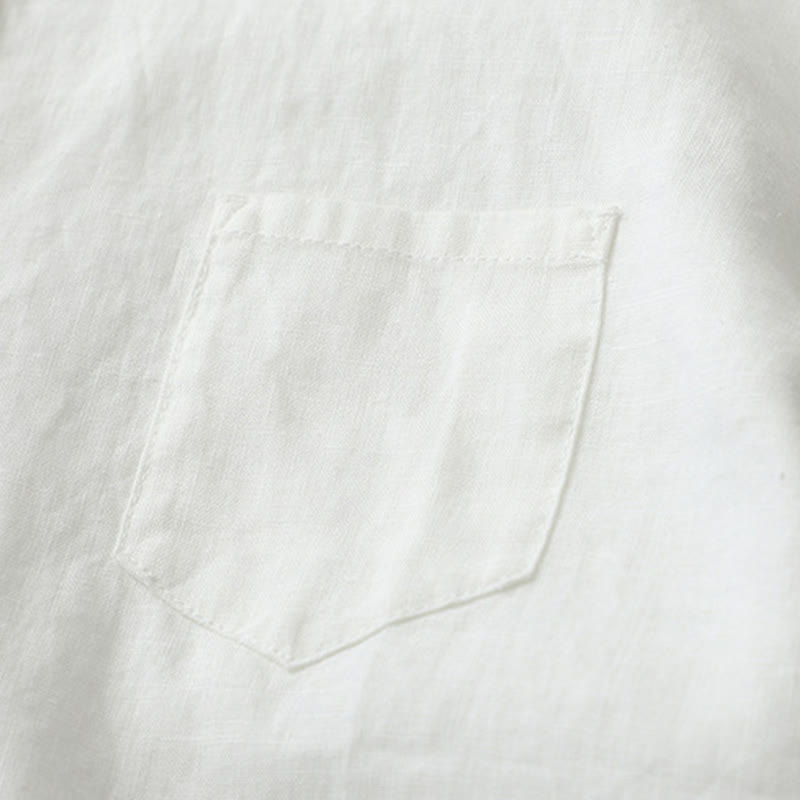 Solid Color Button Three Quarter Sleeve Shirt