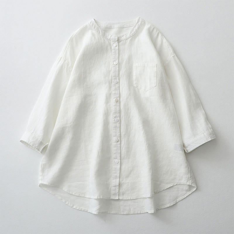 Solid Color Button Three Quarter Sleeve Shirt