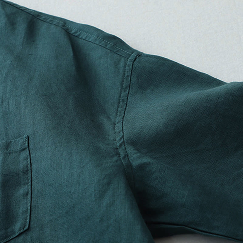 Solid Color Button Three Quarter Sleeve Shirt