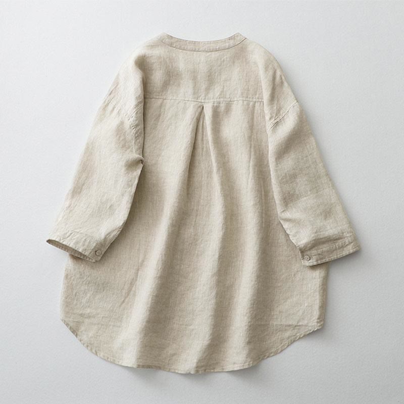 Solid Color Button Three Quarter Sleeve Shirt