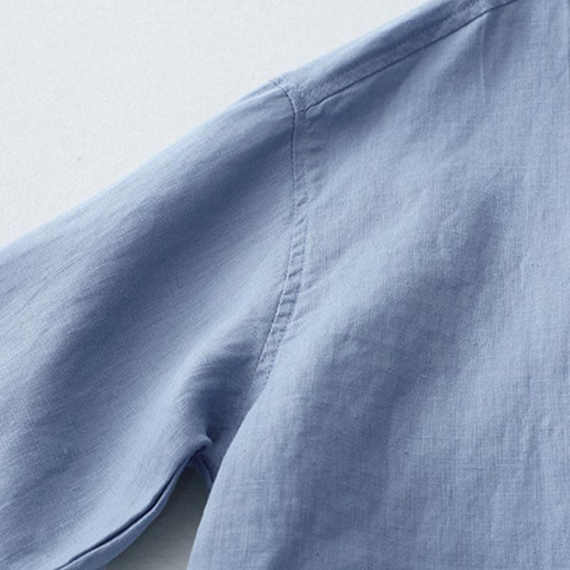 Solid Color Button Three Quarter Sleeve Shirt
